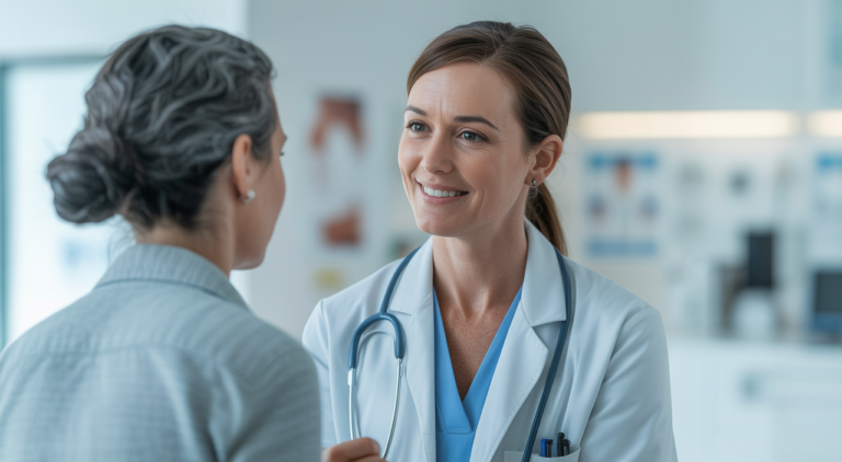 A medical professional providing care in a clean, modern urgent care facility, symbolizing accessible healthcare.