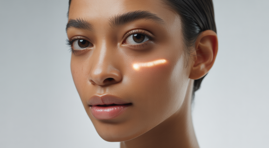 Close-up of a model's glowing, clear skin after a professional facial cleansing.