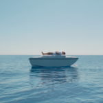 Photorealistic image of a peaceful full body burial at sea ceremony on a small boat in calm ocean waters with a clear sky, symbolizing a respectful maritime farewell in Southern California.