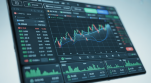 High-quality professional photograph of a cryptocurrency trading interface displaying graphs and price charts representing crypto exchange liquidity