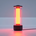 High-resolution image of a glowing modern portable LED safety flare on a white background representing emergency roadside and marine safety